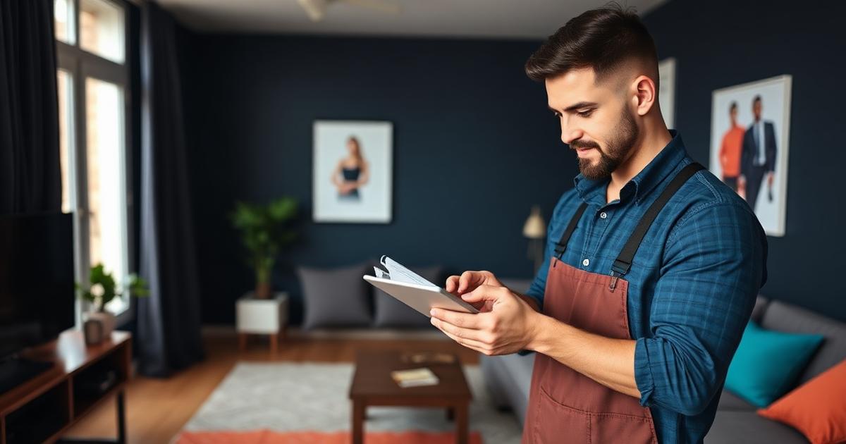 Handyman coordinating a turnover checklist on a tablet in a rental
