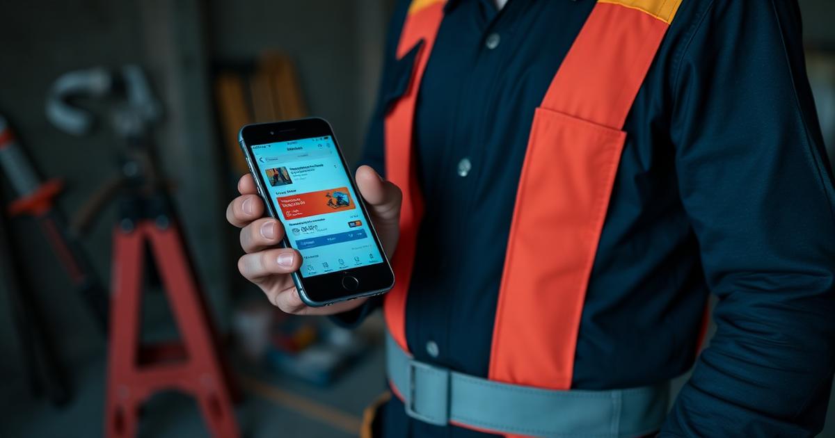 Home service pro on a jobsite using a mobile job management app