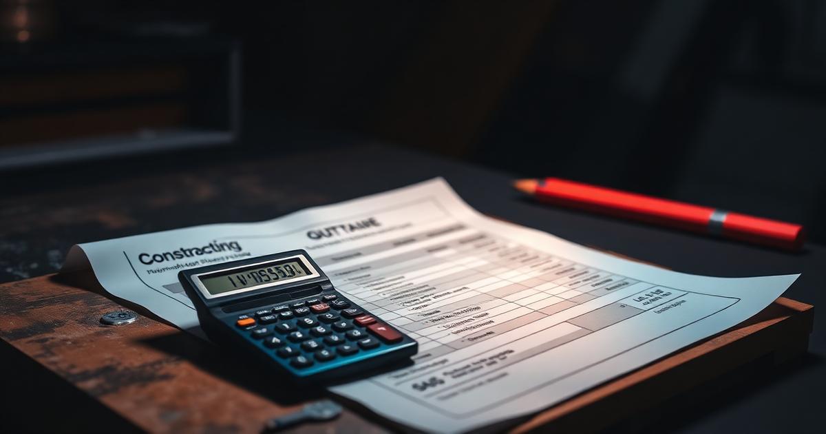Calculator and itemised quote on a workbench under focused light