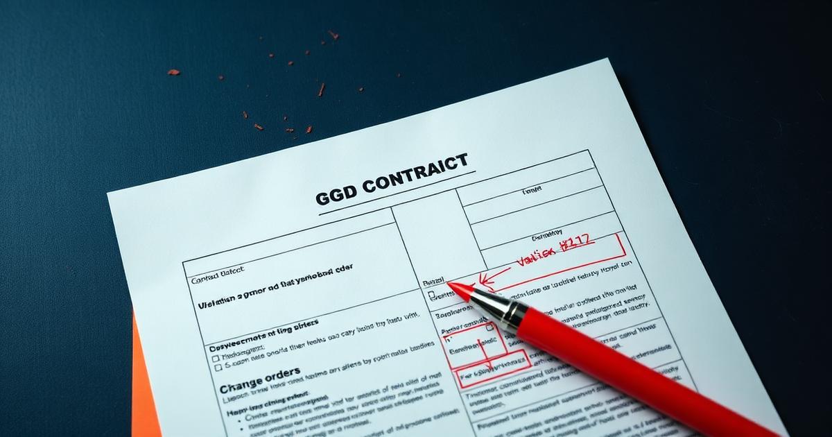 Contract with red pen markings showing job variations and change orders